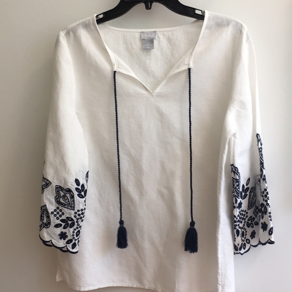 Chico’s linen tunic top with tassels